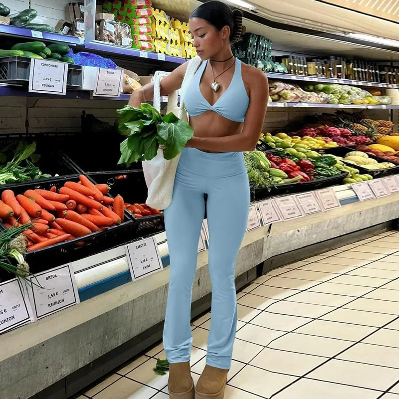 Soild 2 Piece Set Women Tracksuit 2024 Summer New Fashion Tanks Crop Tops Slim Fit Leggings Sports Fitness Yoga Set Streetwear