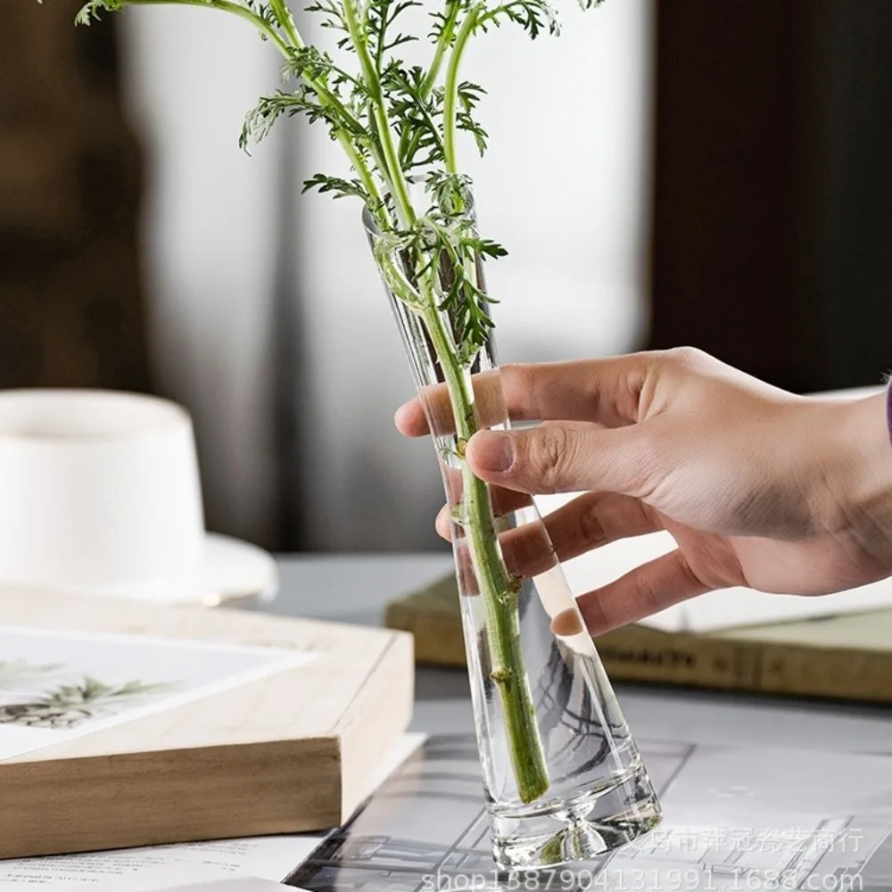 Creative European Style Transparent Glass Slanted Mouth Artistic Simple Vase Hydroponics Plant Flower VaseTable Home Decor 3