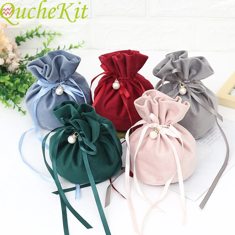 550pcs Luxury Velvet Gift Bags With Pearl String Christmas Birthday