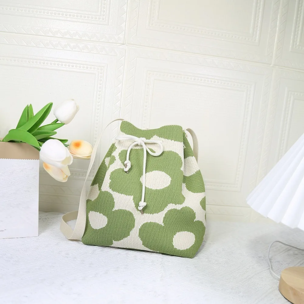 

Вместительная трикотажная сумка 2024, модная повседневная сумка-мешок на шнурке, сумка-мессенджер, женская сумка