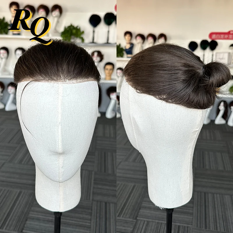 Pre Styled Thin Skin Men Toupee Human Hair Men Wig With Bun 0.04mm Replacement Systems Hair Piece Protesis Capilar Hombre Male