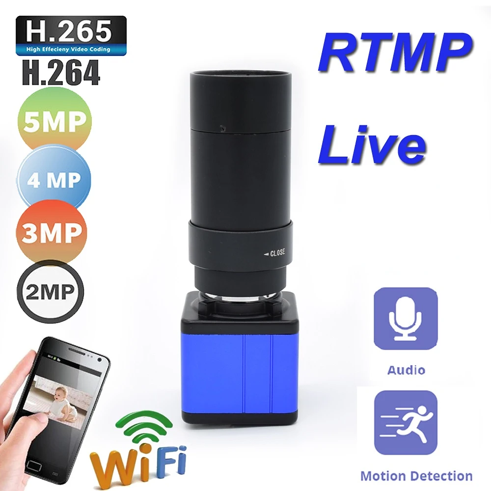 5MP 2MP Wifi BOX Camera Push Video Stream RTMP Live RTSP SD Card FTP Streaming 1080P Wifi Audio Support YouTube Video Streaming