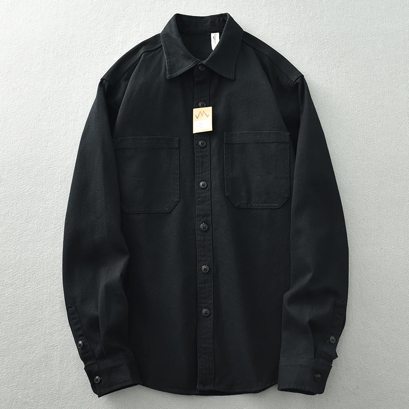 Fashionable men retro washed cotton loose casual shirt long sleeve overalls shirt coat