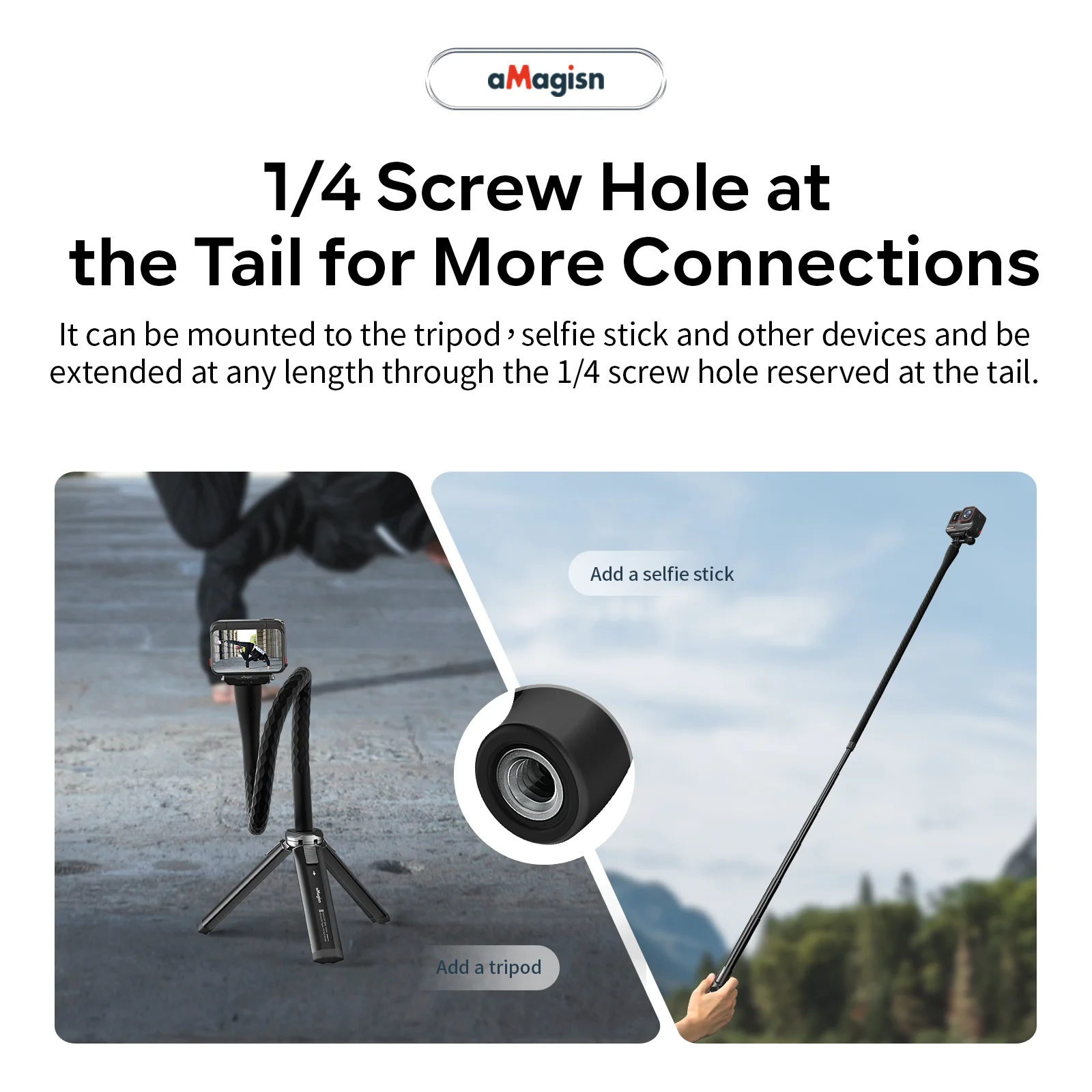 aMagisn Flexible Mount for Action Camera，Bendable Selfie Stick for Gopro Hero Insta360 Ace Pro X4 X3 Osmo Camera Accessories