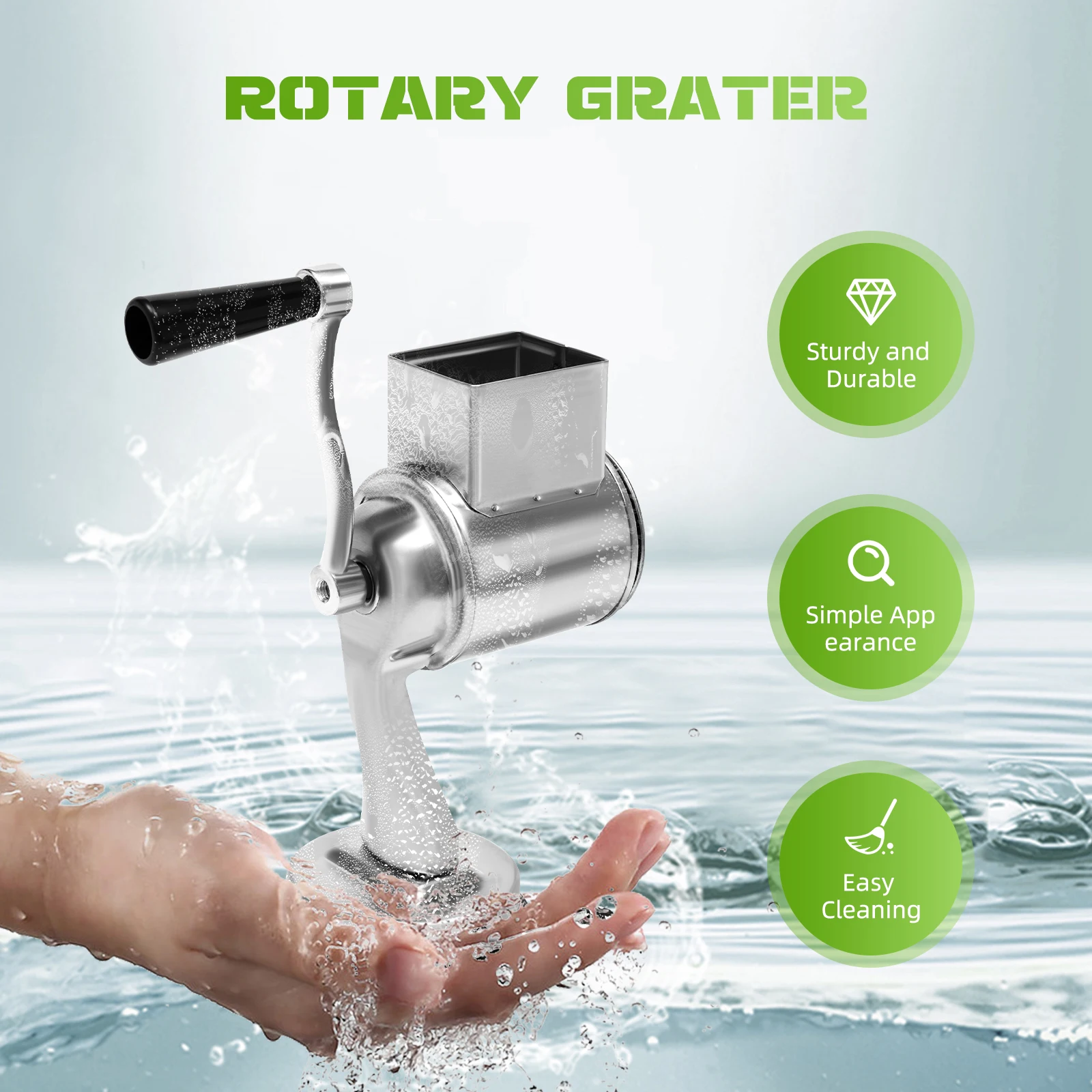 Manual Rotary Grater Drum Cutter Vegetable Slicer Shredder Nuts Mill W/ 5 Blades