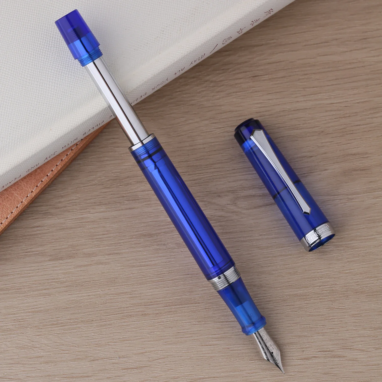 

Penbbs 489 Touchdown Filling Fountain Pen Fine Nib, Beautiful Blue Acrylic Writing Gift Pen with Gfit Box for Business Office