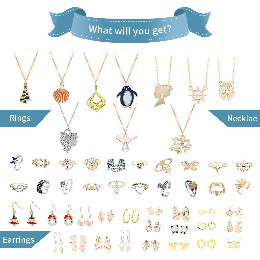 Jewelry Advent Calendar 2024 for Women with Bracelets Necklace Earrings Rings Countdown 24 Days to Xmas Calendar Xmas Gifts