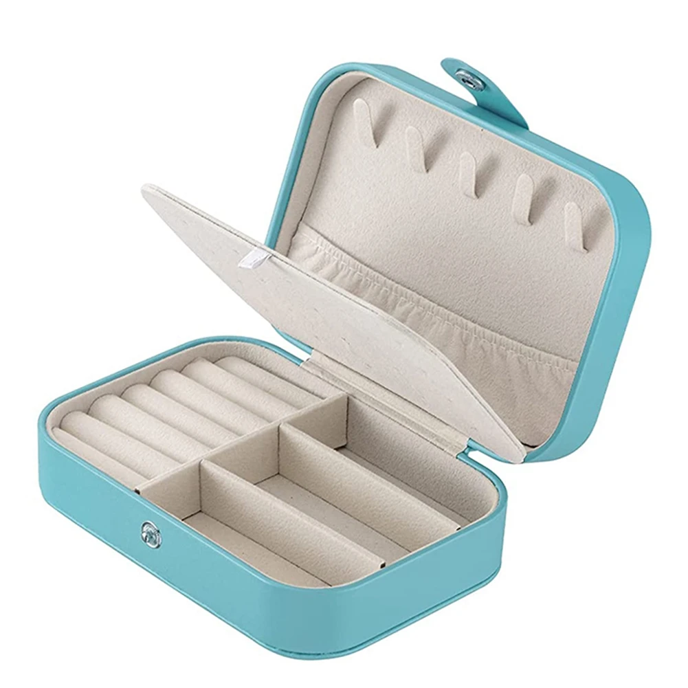 

Portable Jewelry Box Small 2-Layer Travel Jewelry Organizer PU Leather Display Storage Case (Lake