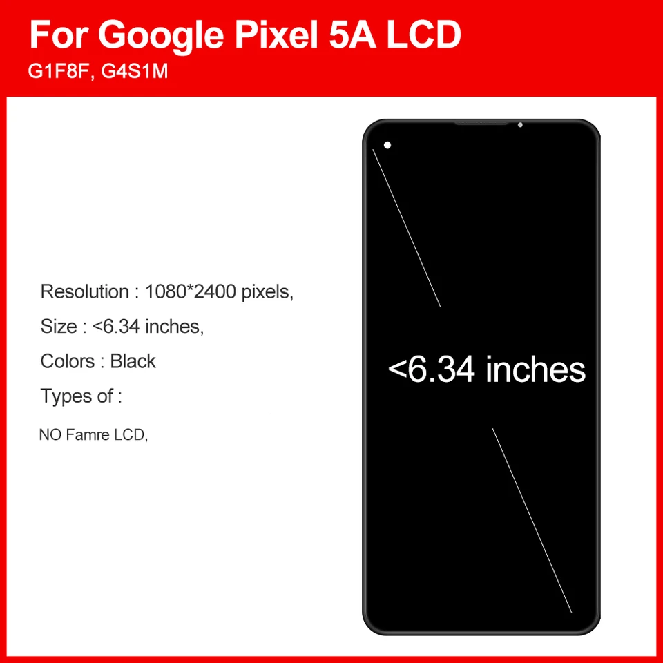 Schermo LCD TFT Originale Per Google Pixel 5a 5G Modelli G1F8F G4S1M Nero