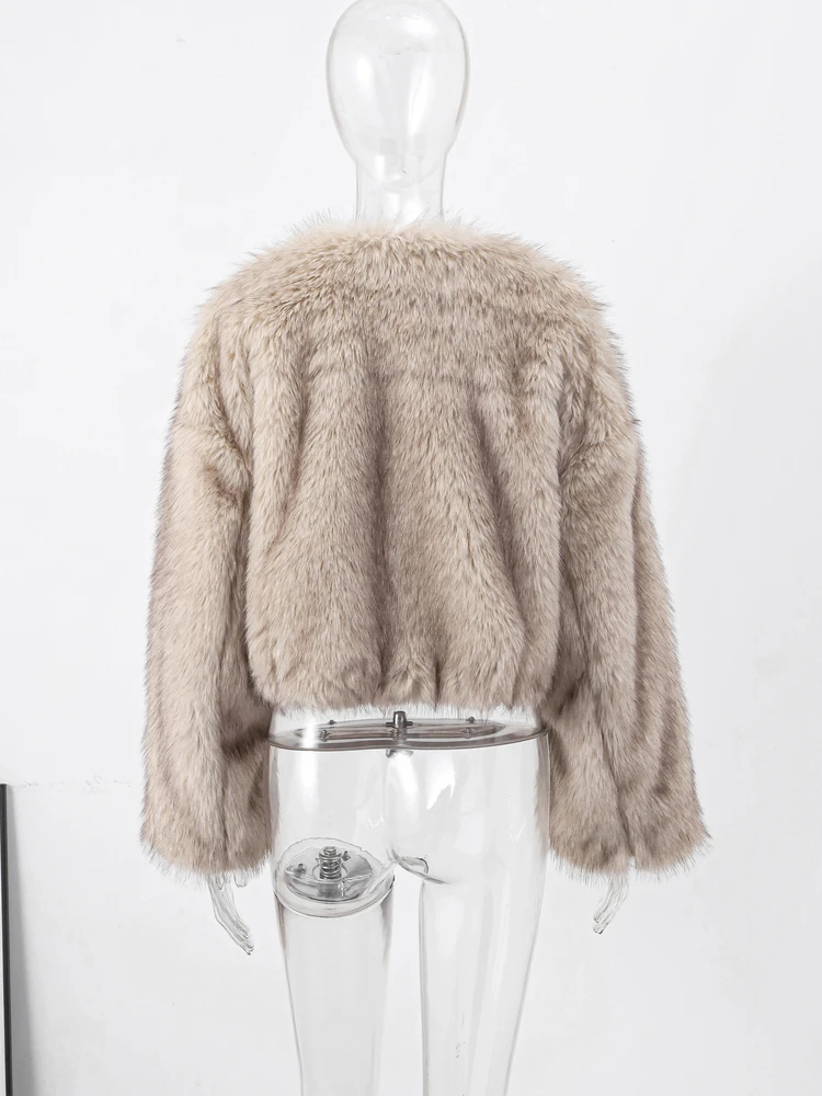Warm Fluffy Faux Fur Jacket Coat Women Loose Long Sleeve V-neck Female Cardigan 2024 Winter Fashion Lady Overcoat Streetwear 4
