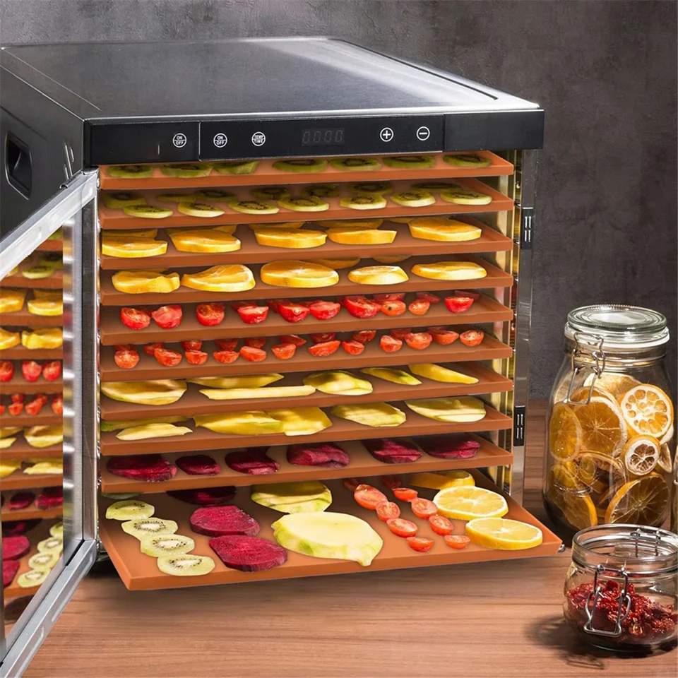 8 Fogli Disidratatori In Silicone Per Alimenti Con Bordo - Per Frutta, Carne, Pelle Di Frutta - Inclusi 2 Raschietti - 4