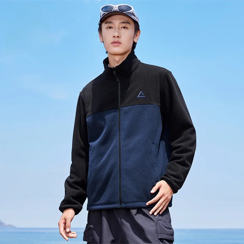 피크 플리스 안감 니트 재킷 스탠드 칼라 아웃도어 스포츠 캐주얼 긴팔 지퍼 클로저 청소년용 봄 가을 보온