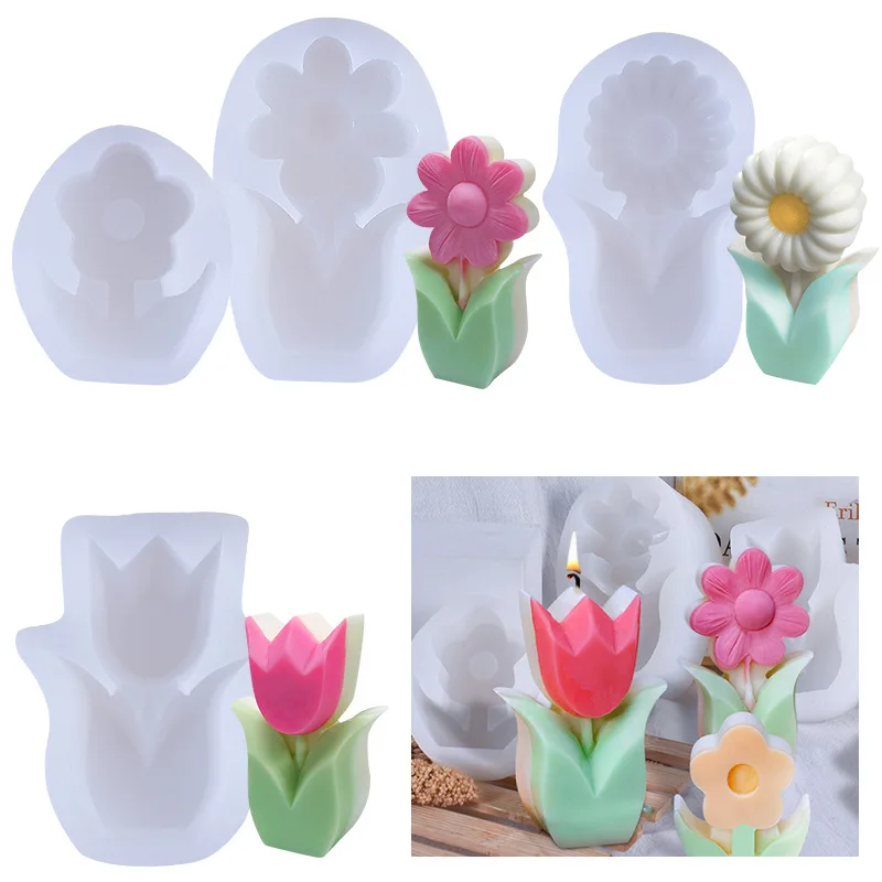 

DIY Handmade Products 3D Three-dimensional Flower Scented Candle Silicone Mold Tulip Sun Flower Candle Mold Cake Mold
