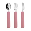 Food Grade Baby Silicone Handle Stainless Steel Spoon Fork Knife Toddler Safe Tableware Set Kids Easy Feeding Tools Baby Stuff 5