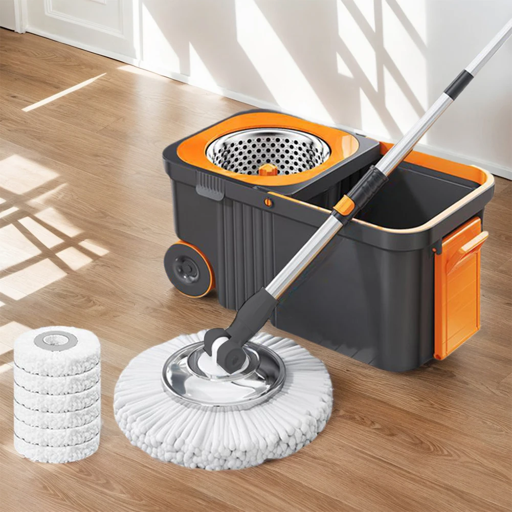 Spin Mop Bucket with 6 Replacement Refills Extended Handle Floor Cleaner Household Cleaning Automatic Spin Mop for Home Cleaning