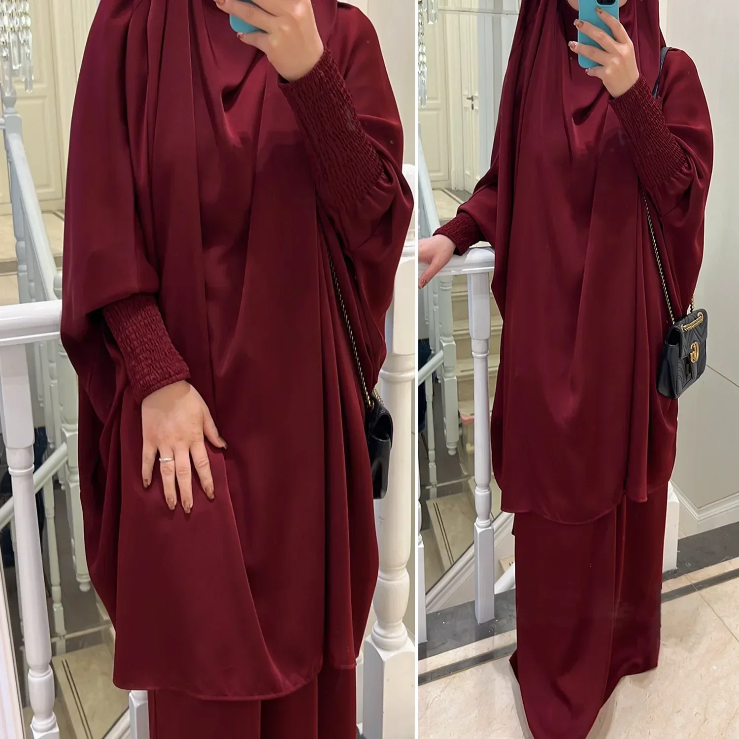 Ramadan Eid Jilbab 2 Piece Set Muslim Women Prayer Garment Abaya Long Khimar Hijab Dress Niqab Islam Dubai Outfit Djellaba Burka