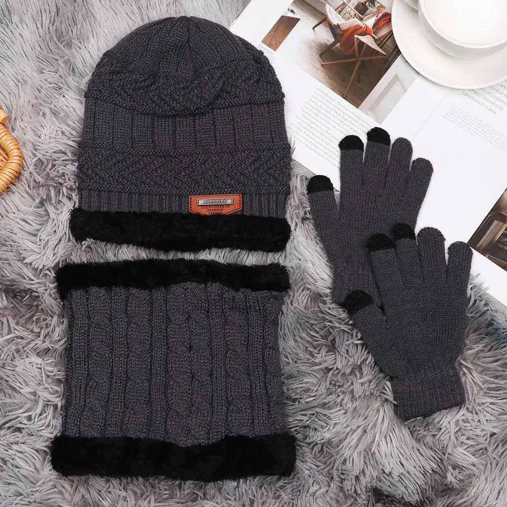 Winter 3 In 1 Mens Girl Beanie Hat And Neck Scarf Knitted Gloves Set winter hat winter accessories knitted hat scarf set