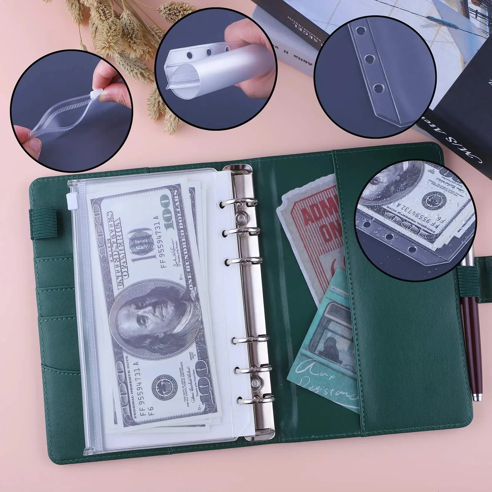 Classeur Budgétaire A7 Avec Enveloppes – Système « Cash Stuffing », Fermeture éclair, En Cuir PU