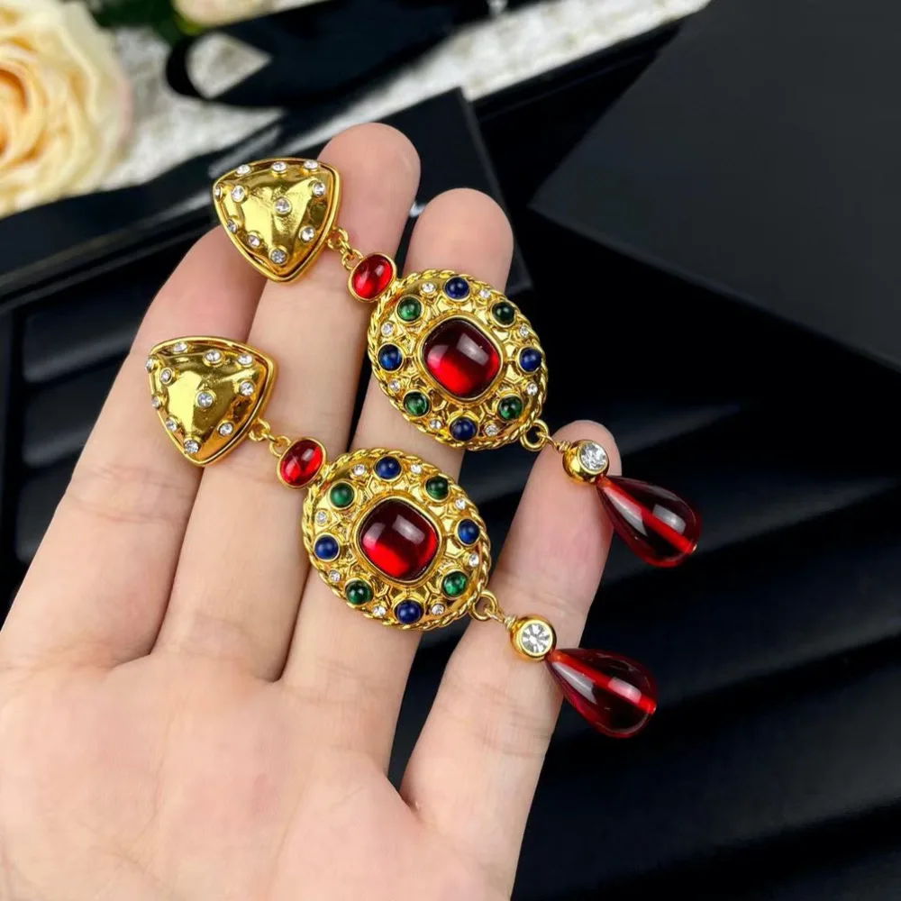 High Quality women's Jewelry Set. Top Medieval Jewelry, Original Designer Necklace. Red Gemstone Pearl Pendant Wedding Gift