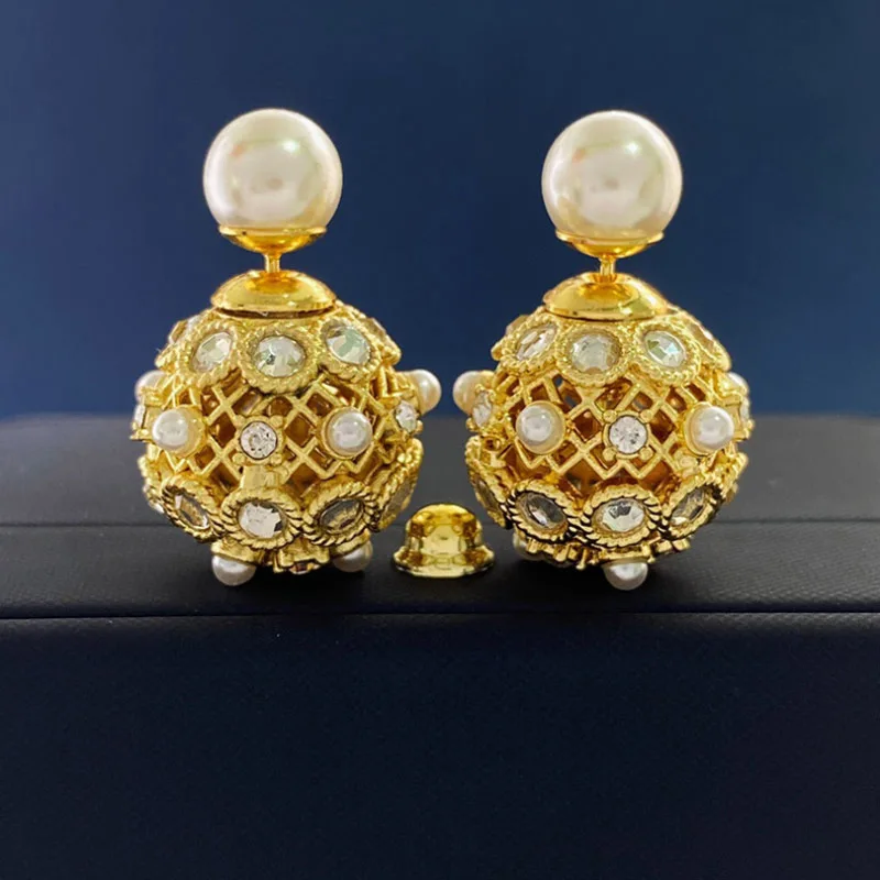 

Donia Jewelry Fashion Hollow Titanium Steel Micro-Inlaid AAA Zircon Ball Silver Needle Luxury Pearl Earrings