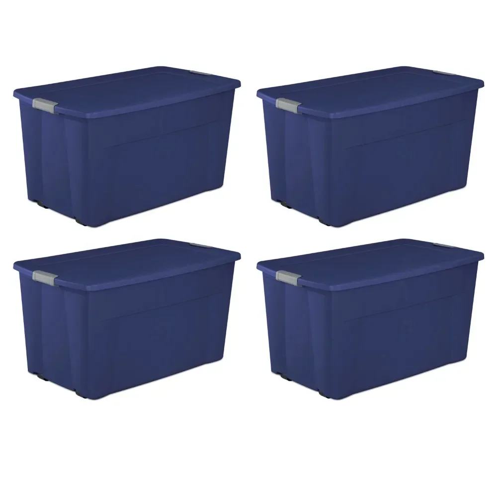 

Sterilite 45 Gallon Wheeled Latch Tote Plastic, Stadium Blue, Set of 4