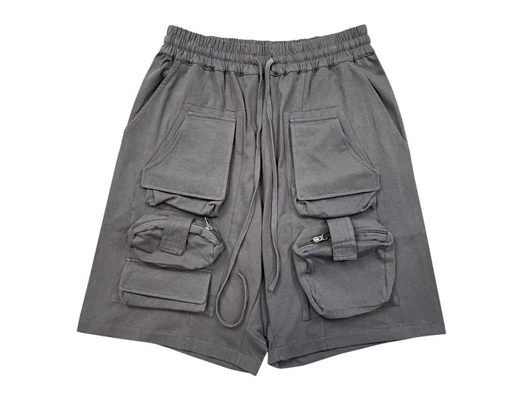Men'S Retro High Street Loose Shorts Trendy Brand Korean Style Street Multi-Pocket American Functional Tactical Pants Trendy