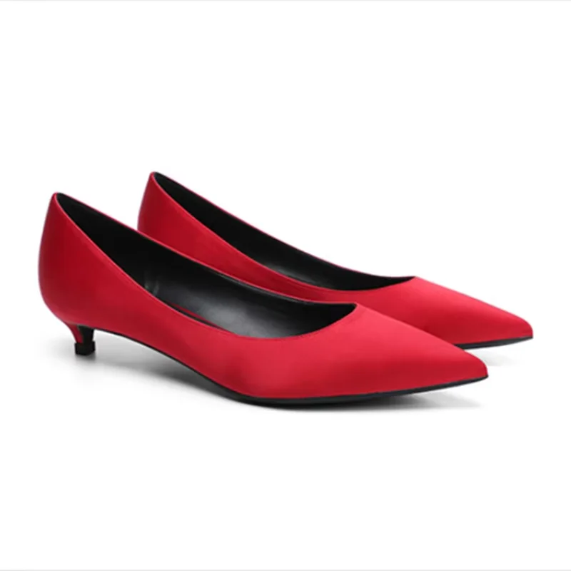 Lady High Quality Null Pumps Silk Statin Stilettos Royal Blue Champagne 3cm Low Heels Slip-On For Working Comfortable 34-43 25cm 2