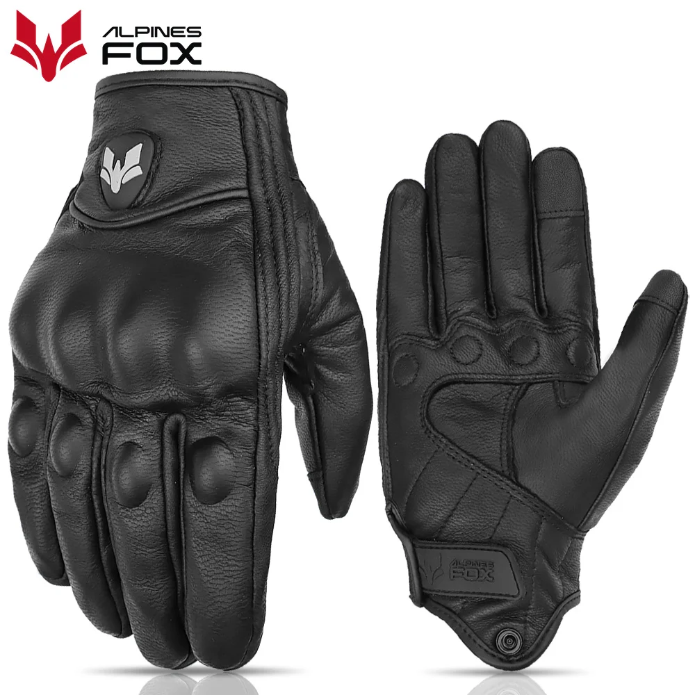 Motorcycle Gloves Vintage Genuine Leather Perforated Motorbike Gloves Men Women Retro Summer Breathable Motorcycle Motocross Racing Street