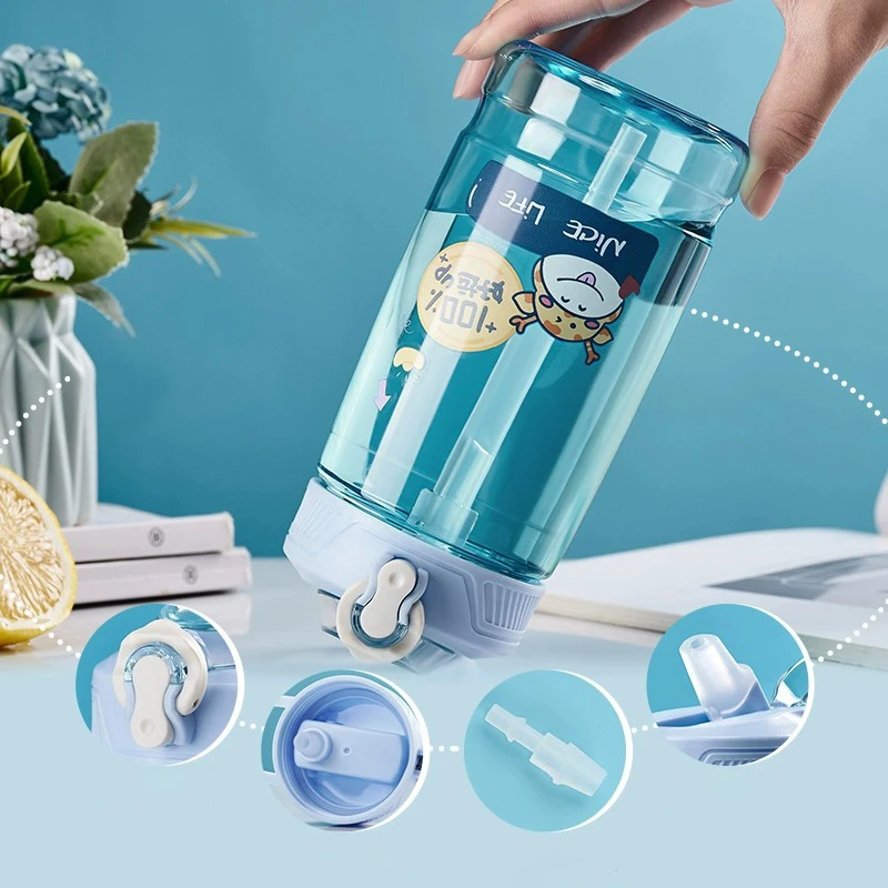 550ML Dinosaur Plastic Cup Cartoon Children Water Bottles With Straw Student Kids Water Cup Portable Drinking Bottle Drinkware