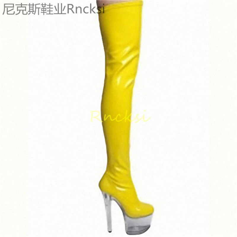 

15cm Over-the-knee high-heeled boots black waterproof platform side zipper night boots model catwalk boots