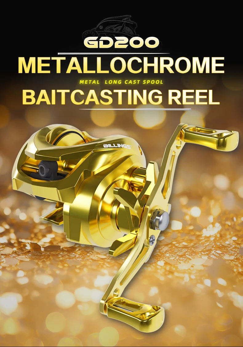 BILLINGS GD-Serie 7,2:1 Übersetzungsverhältnis Baitcasting-Rolle, 5+1 BB-Angelrolle aus Edelstahl mit maximaler Zugkraft von 18 Pfund/8,16 kg, Angelrolle – Detail 1