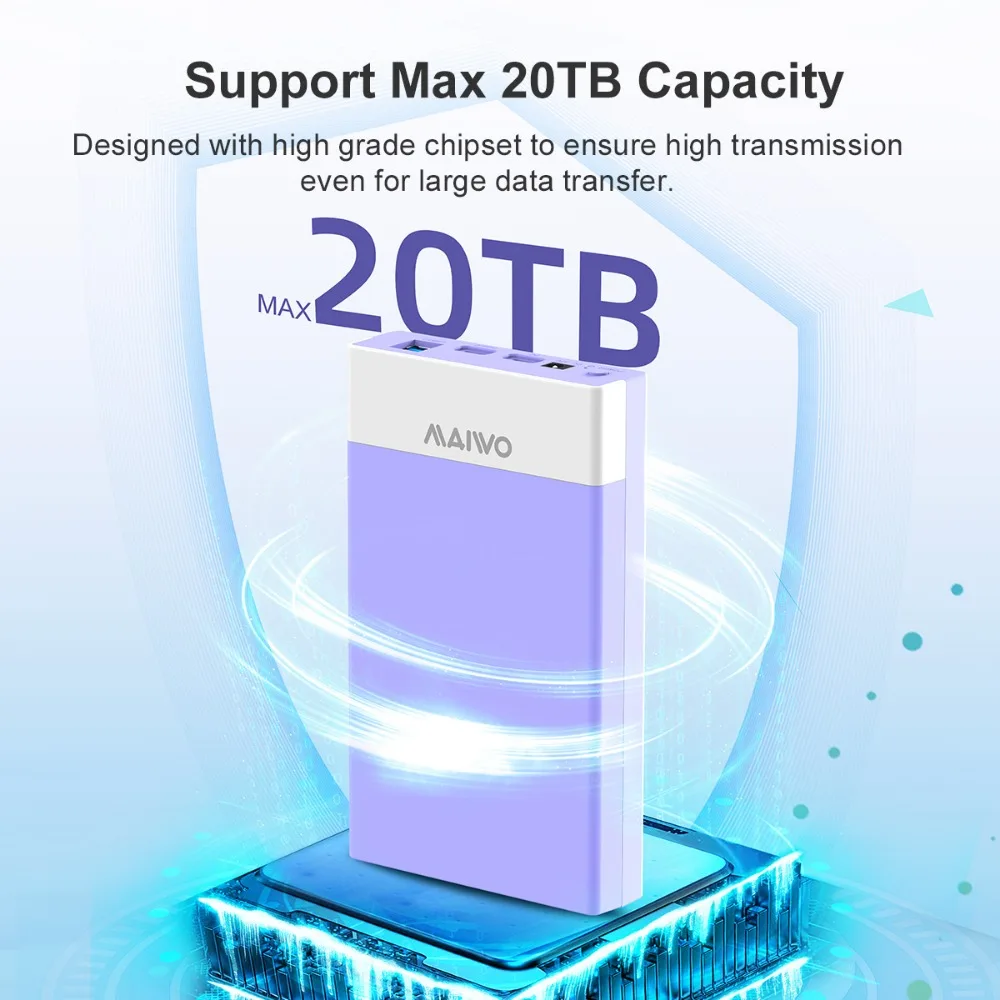 Maiwo-gabinete de Disco Rígido Externo com Função Hub Usb tipo c para Sata Adapter Case Hdd 2.5 3.5 2.5 Adapter Case até 20tb - Imagem 2