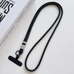 Elegant Crossbody Phone Lanyard with Keychain Charm - Stylish and Functional Accessory (Black)