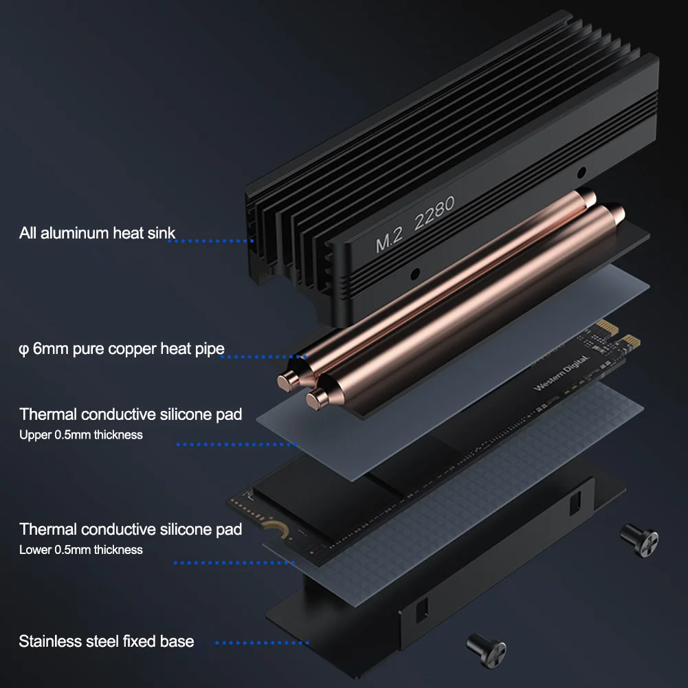 Refrigerador de Circulação de ar de Alumínio Dissipador de Calor com Almofada Térmica de Silicone M.2 Ssd Nvme 2280 Disco de Estado Sólido - Imagem 3