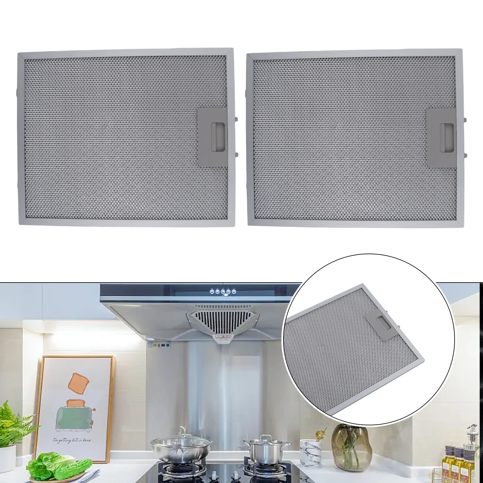 

For Range Hood Filter 2PCS 320x260x9mm Aluminized Grease Parts Replacement Stainless Steel Durable And Practical