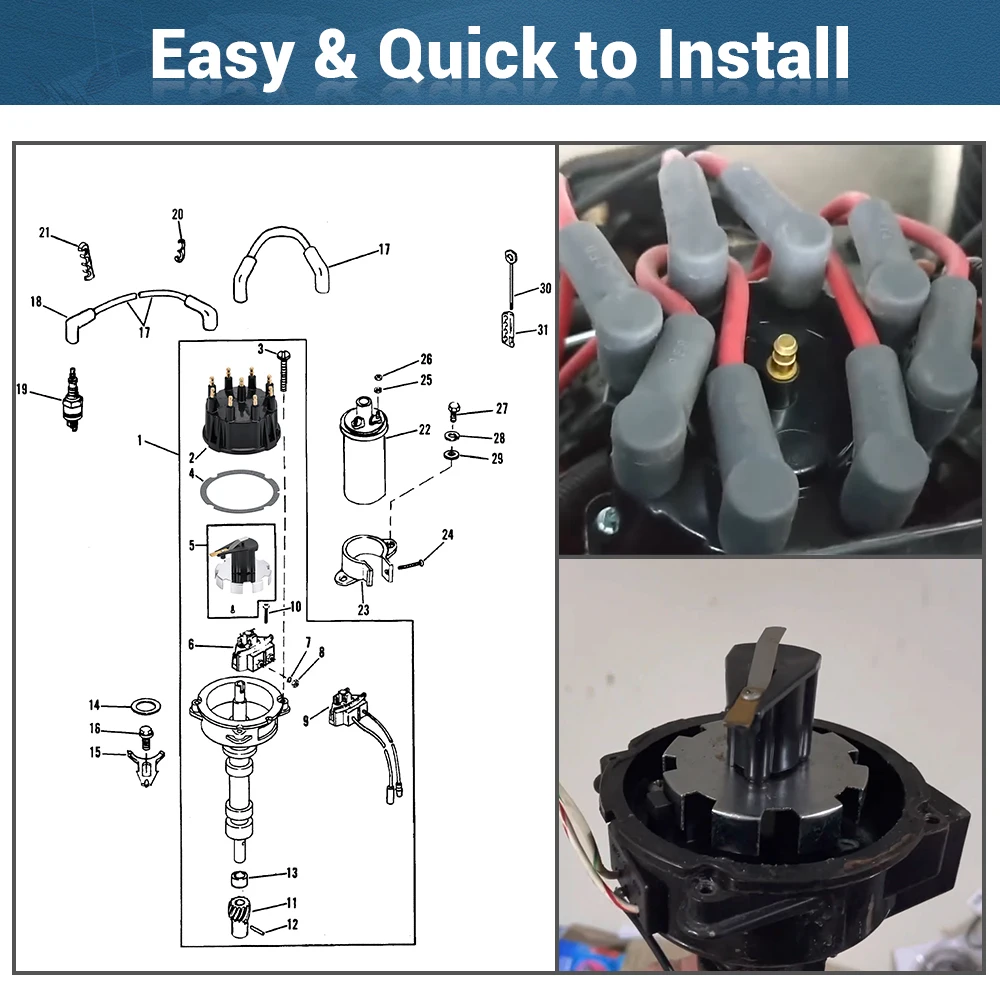 Distributor Cap Rotor Kit Tune-Up Kit For Marinized V-8 engines with Thunderbolt IV & V HEI ignitions 805759Q3 805759T3 18-5273