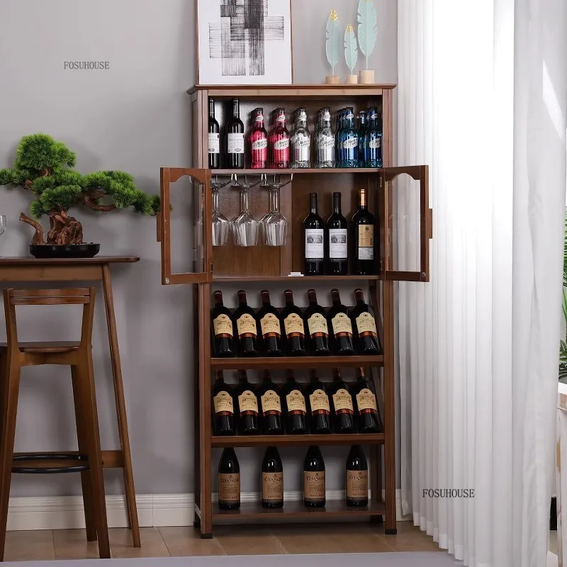 European Bamboo Wine Cabinets Living Room Modern Storage Display Cabinet Showcase Multi Layer Wine Rack Designer Bar Furniture