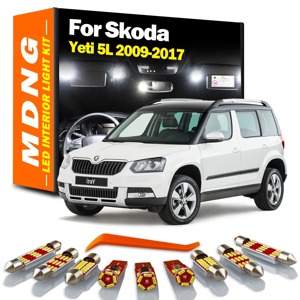 

MDNG, 13 шт., интерьерная купольная карта, фотокомплект для Skoda Yeti 5L, 2009, 2010, 2011, 2014-2016, 2015, 2017, лампа Footwell для багажника
