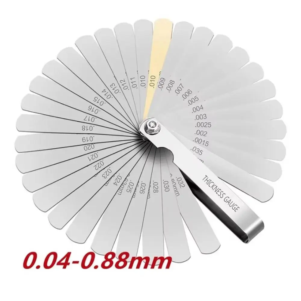 32pcs 블레이드 필러 게이지 스테인레스 스틸 0.0015-0.035inch 갭 게이지 정밀 측정 미터법 0.04-0.88mm 밸브 도구 세트
