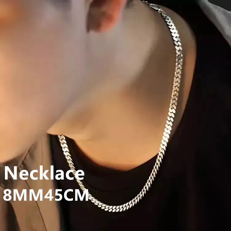 Original 925 Sterling Silver 8MM Cuban Necklace Men Women Wedding Fine Jewelry Accessories Party Gift