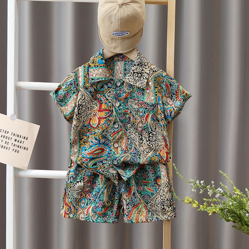 

Summer Floral Print Sets Baby Boy Clothes Kids Short Sleeve Shirt + Shorts 2Pcs Child Boy Beach Wear Casual Teen Holiday Clothes