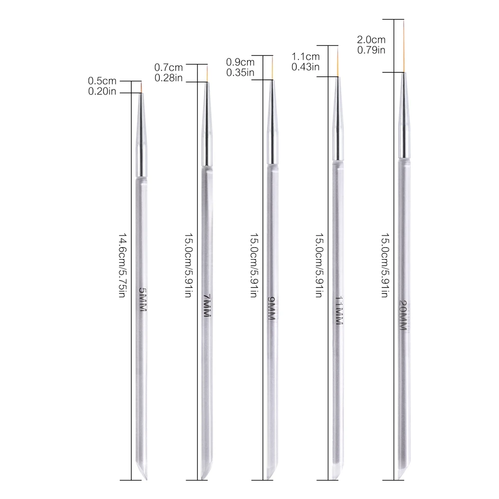5Pcs/Set Nail Liner Brush Transparent Brush Holder Printing Drawing Vines Leaves Grids Lines Manicure Art Decoration Tools Kit 4