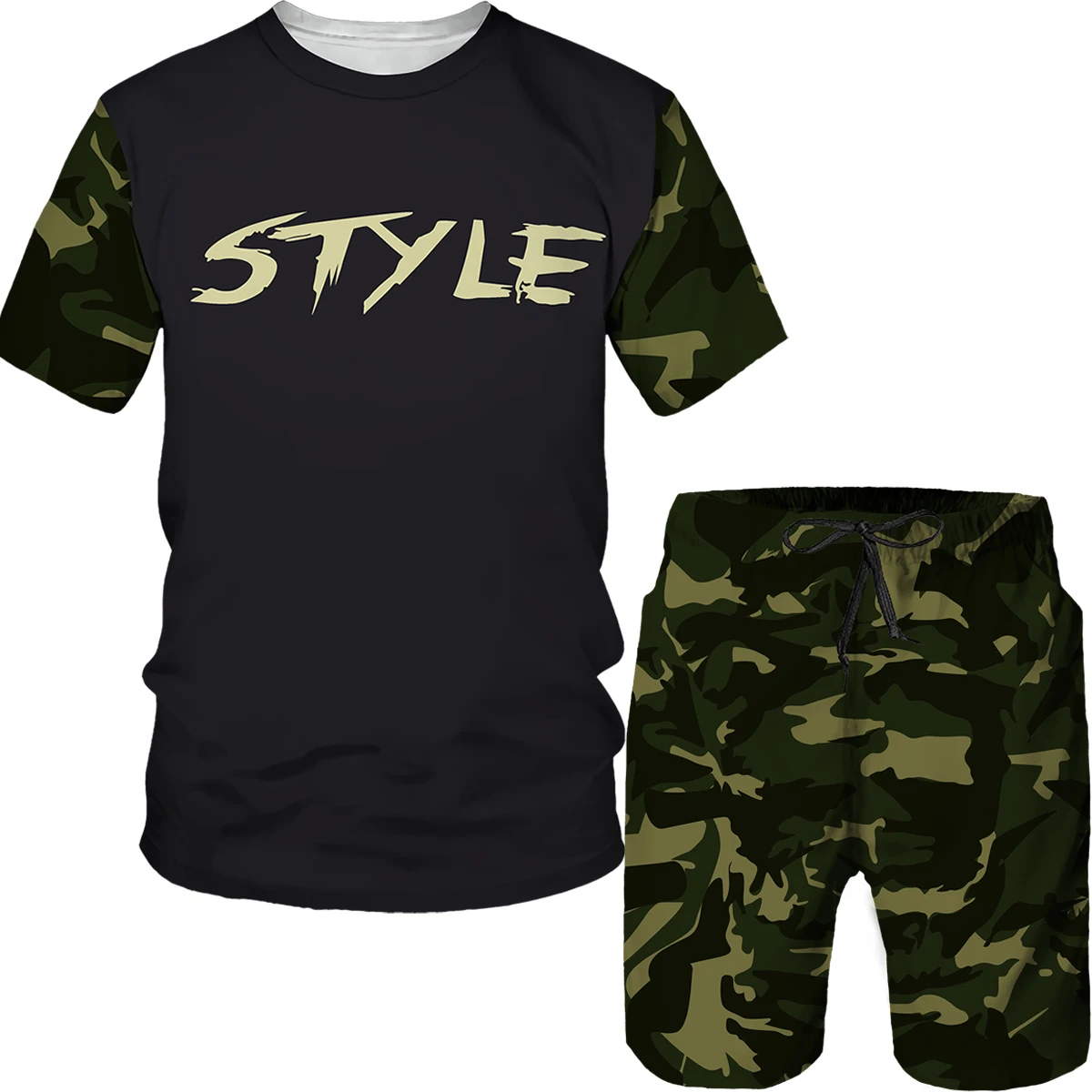 

Summer 3D Print Camouflag Set Suit Casual Mens Tracksuit 2 Piece Oversized Sportswear Man Tshirt Beach Shorts Outfits Clothing