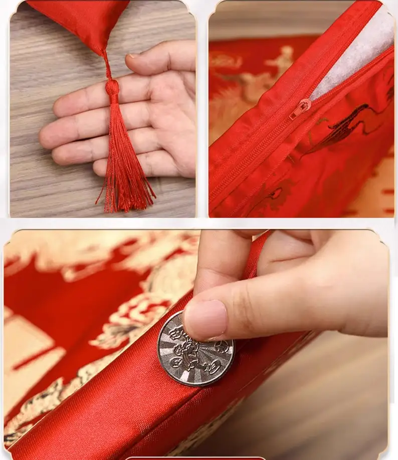 2xChinese Vietnamese Wedding Tea Ceremony Red Double Happiness Dragon Phoenix Kneeling Cushion Pad Red Double Happiness Pad 4