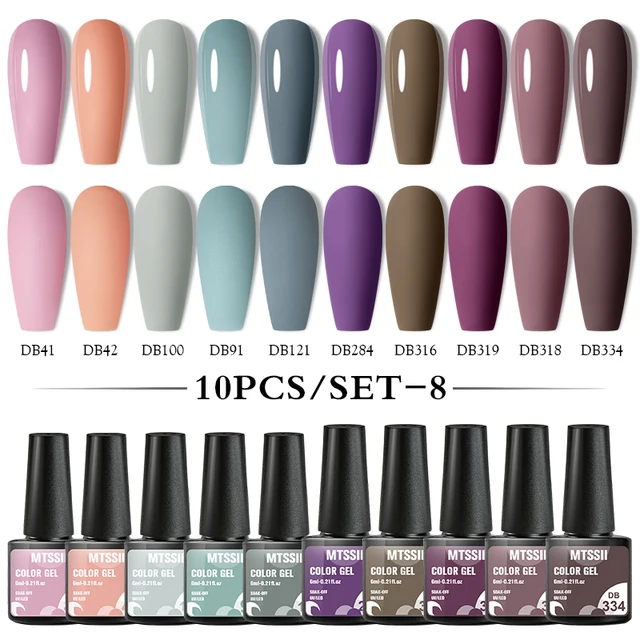 Mtssii 10Pcs/set Color Gel Nail Polish Set 100 Colors Semi Permanent UV Led Gel Varnish Soak Off Nail Lacquers Base Top Coat ZH18427 10PCS