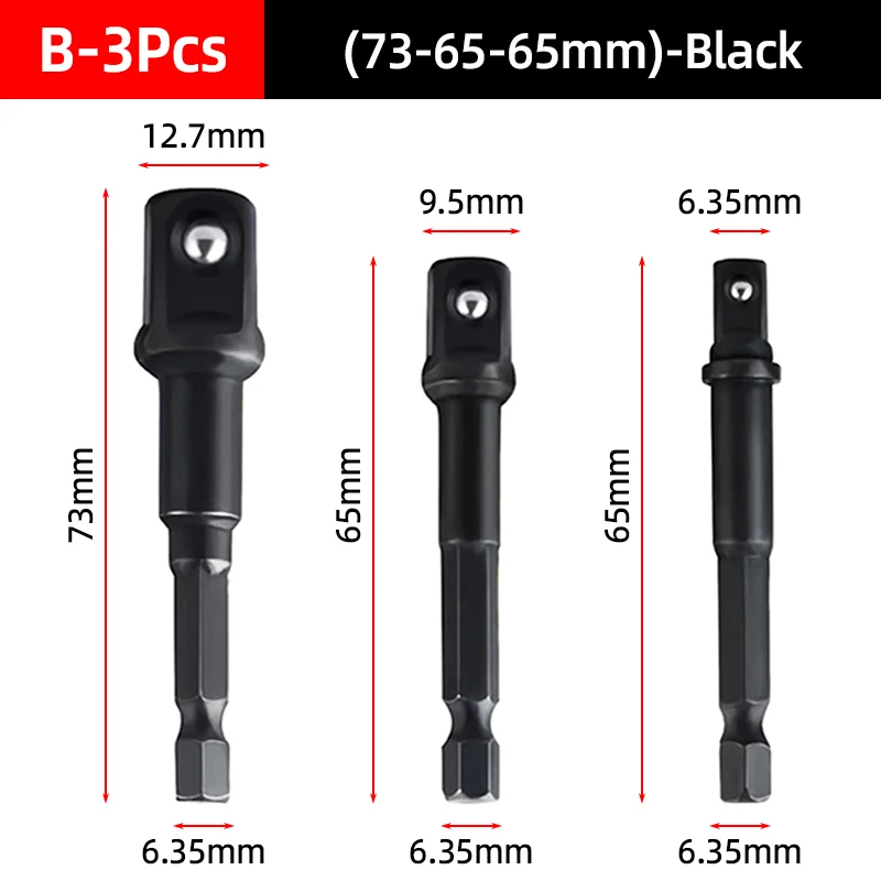 Socket Adapter Set - Impact Grade Hex Shank with Power Extension and Nut Driver