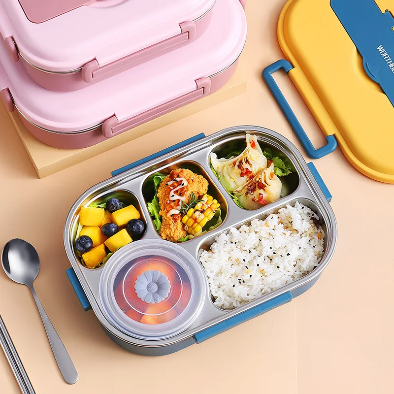 Huaai Hot Food Container Rectangular Insulation Box Stainless Steel Lunch Box Food Storage Container Children's Hot Food Insulation Box Blue, Boy's