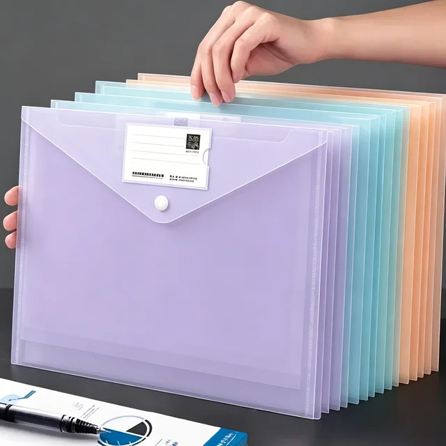 5/10/20Pcs A4 Transparent Plastic File Folders with Snap Closure Document Organizer Bag with Label Pocket File Envelopes 1