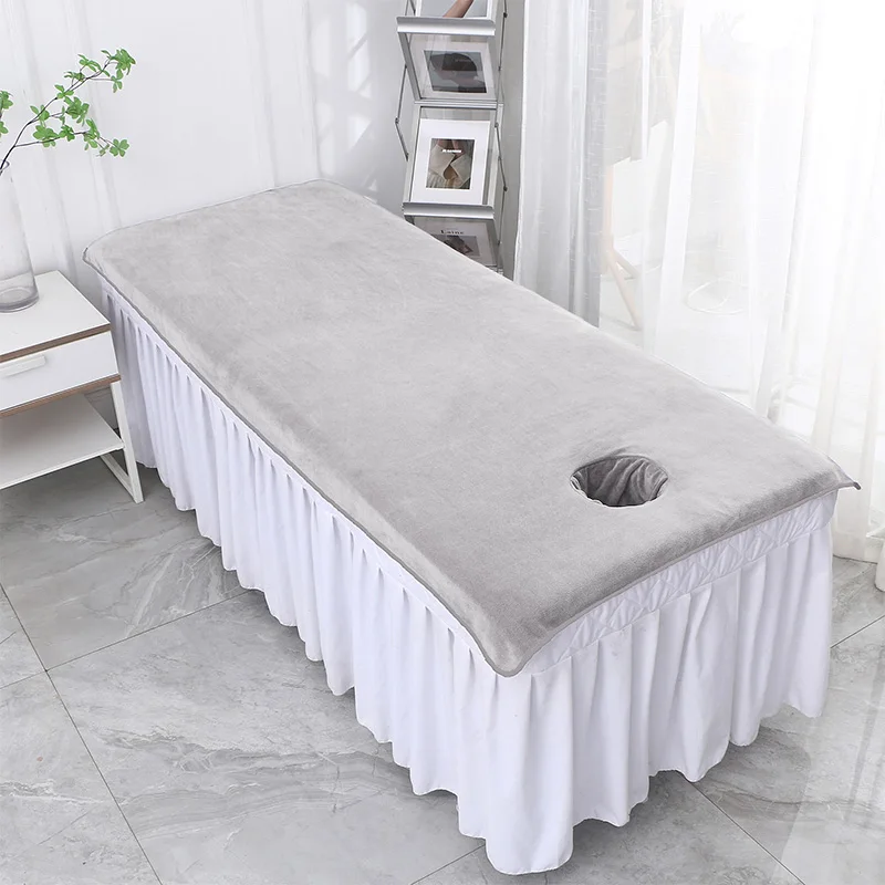 Solid Velvet Beauty Salon SPA Bed Sheets Massage Warm Bed Table Cover Sabanas Para Cama Soft Salon Sheets With Hole 4