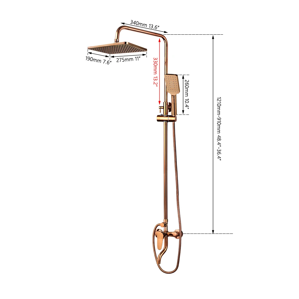 Bathroom Shower Faucet Set Luxury Rose Golden Solid Brass Handle Bathroom Bathtub Mixer Rainfall Hand Shower & Spray Facuet
